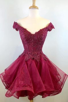 Princess Off the Shoulder Wine Red Short Homecoming Dress Prom Dress Short Lace, Burgundy Homecoming Dress, Lace Prom Dresses, Mini Homecoming Dresses, Tulle Homecoming Dress, Red Homecoming Dresses, Burgundy Lace, Short Homecoming Dress, Short Prom Dress