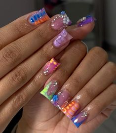 Short Acrylic Nails Designs Colorful, Short Baddie Nail Designs, Pride Nails Designs, Duck Tips, Colourful Acrylic Nails, Tropical Nails, Pink Ombre Nails, Long Acrylic Nail Designs, Duck Nails