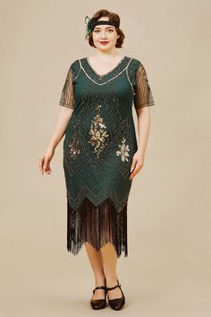 This fringed dress is classic vintage look for a modern woman. The eyecatching design features art deco print and unique vintage style which bring you back to the roaring twenties. Features: V neck design in both front and back Sheer mesh sleeves design Side zipper closure Blinking beads and sequins Note: This dress comes with an unique size chart. Be sure to select your ideal fit from the chart before making your purchase. Vintage Beaded Fringe Flapper Dress, Vintage Fringe Flapper Dress, Elegance Dress, 1920s Dresses, Flapper Dresses, V Neck Design, 1920s Outfits, The Roaring Twenties, Art Deco Print