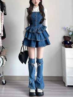 2023 Autumn Camisole Jean Dress Sleeveless Denim Slim Vintage Y2k Mini Dress Women 3 Piece Dress Set Jeans Clothes Dress, Cool Vintage Clothes, Kpop Dress Ideas, Mini New Jeans, Cute Denim Dress, Jeans Over Dress, Jeans And Denim, Dress On Jeans, Cute Female Outfits