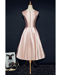 Buy pink satin tea length formal party dress sleeveless with appliques at wholesale price online. Free shipping and pro custom service since 2009. Pink Knee-length Sleeveless Dress For Prom, Pink Sleeveless Satin Wedding Dress, Pink Sleeveless Satin Prom Dress, Pink Sleeveless Satin Dress For Prom, Pink Sleeveless Satin Dress, Pink Satin Sleeveless Party Dress, Pink Knee-length Satin Dress, Formal Party Dress, Formal Party