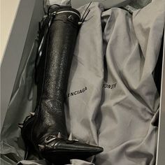 Le Cagole Balenciaga Boots . 80mms New Size 36 Selling As Pair Luxury Snip Toe Boots For Office, Luxury Snip Toe Evening Boots, Luxury Snip Toe Boots For Evening, Designer Snip Toe Boots For Party, Designer Black Knee-high Heeled Boots, Luxury Evening Ankle Strap Boots, Designer Pointed Toe Calf Leather Boots, Designer Calf Leather Pointed Toe Boots, Designer Heeled Boots With Leather Sole And Snip Toe