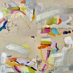 an abstract painting with various colors and shapes