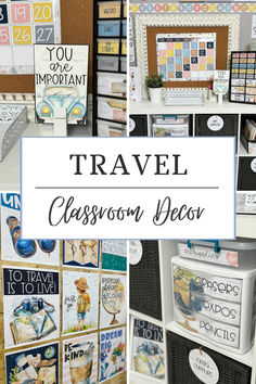 a collage of photos with the words travel classroom decor on it and various pictures