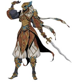 an image of a character from the video game monster hunter, with two swords in his hand