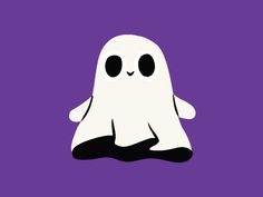 a white ghost sitting in the middle of a purple background with two eyes on it's face