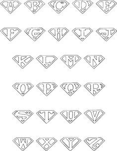 the superman logo is shown in black and white, as well as letters that appear to be