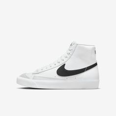 The Nike Blazer Mid '77 channels the old-school look of Nike basketball with a vintage midsole finish. Throwback style with modern materials means you can run, skip and jump in comfort. Retro Nike High-top Sneakers For Skateboarding, Retro Nike High-top Sneakers With Gum Sole, Classic Nike High-top Sneakers With White Sole, Retro White High-top Sneakers With Rubber Sole, Classic White High-top Sneakers For Skateboarding, Retro White High-top Sneakers For Streetwear, Vintage White Skate Shoes With Rubber Waffle Outsoles, Classic White Mid-top Skate Shoes, Nike Mid-top Sneakers With Rubber Waffle Outsoles