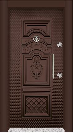 a brown door with ornate designs on it