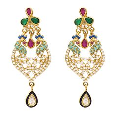 22K Gold Ruby Emerald CZ Earrings - Virani Jewelers Festive Multicolor 22k Gold Earrings, Temple Jewelry Gold-plated Hand-set Earrings, Multicolor 22k Gold Temple Jewelry Earrings, Gold Plated Hand Set Temple Jewelry Earrings, 22k Gold Gemstone Earrings For Formal Occasions, Exquisite Gold Multi-stone Earrings, Traditional Yellow Gold Multi-stone Earrings, Elegant 22k Gold Temple Jewelry Earrings, 22k Gold Elegant Temple Jewelry Earrings