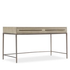 the modern desk with two drawers is made from wood and metal, it has an iron frame