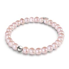 Discover the elegance of our Blush Pink bead bracelet, handcrafted with 8mm Freshwater Pearl beads and sterling silver beads finished with 18k white gold Vermeil. Strung on a clear elastic cord, this bracelet boasts a 7.8-inch circumference and a matching logo charm. Its stretchable design makes it a one-size-fits-most accessory. Embrace the timeless allure of pearls with this unisex bracelet. Pearl Bracelet Jewelry, Mermaid Glass, Freshwater Pearl Bracelet, Bead Bracelets, Statement Bracelet, Sterling Silver Bead, Gold Beads, Pearl Bracelet, Pearl Beads