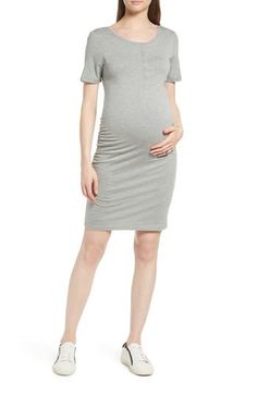 A supersoft and stretchy knit comfortably hugs your figure in an easygoing, short-sleeve maternity dress finished with a snap half-placket. Scoop neck Snap half-placket Short sleeves 70% viscose, 25% cotton, 5% elastane Machine wash, tumble dry Imported Neck Snap, Short Sleeve Henley, Maternity Shorts, Maternity Dress, Nordstrom Dresses, Maternity Dresses, Scoop Neck, Dresses For Work, Top Brands