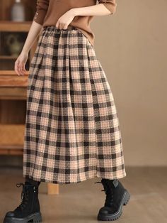 Lasaky - Color-Blocked Plaid Wool Midi Skirt, Winter Plaid Skirt, Long A-Line Skirt Casual Patchwork Skirt For Fall, Casual Pink Patchwork Skirt, Casual Plaid Skirt With Patchwork, Casual Full-length Beige Skirt, Relaxed Patchwork Skirted Bottoms, Fall Long Skirt With Patchwork, Casual Long Patchwork Skirt, Casual Full Winter Maxi Skirt, Casual Winter Maxi Full Skirt