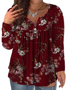 PRICES MAY VARY. Plus size tops for women with soft, stretchy, lightweight fabric, comfy and won't shrink, fade, or cling to your skin Plus size long sleeve shirts feature dressy henley v neck, cute button up decor, trendy ruffle flowy pleated design Casual loose women's plus size tunic tops, long enough to hide the belly in flowy way, nicely showing femininity Easily dressed up or down these plus size blouses with jeans, leggings, are ideal for work, date, party, home, vocation Focus on womens Plus Size Fashion For Women Fall, Plus Size Fashion For Women With Belly, Plus Size Work Clothes, Clubwear Plus Size, Fashion For Plus Size Women, Plus Size Christmas Tops, Plus Size Boutique Clothing, Flowy Shirts, Womens Henley