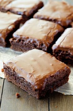 chocolate brownies with peanut butter frosting cut into squares