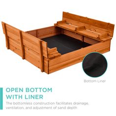 an open bottom with liner is shown in this image and the bottom section has been made out of wood