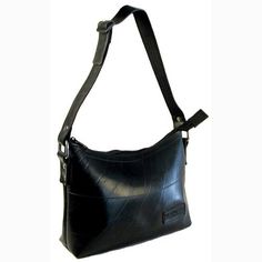 a black leather shoulder bag on a white background