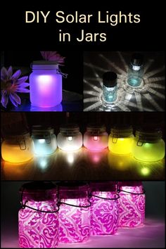 some jars with lights in them and the words diy solar lights in jars