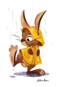 a drawing of a rabbit dressed in yellow