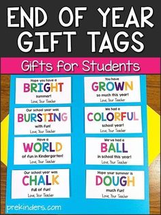 the end of year gift tags for students to use on their school's bulletin boards