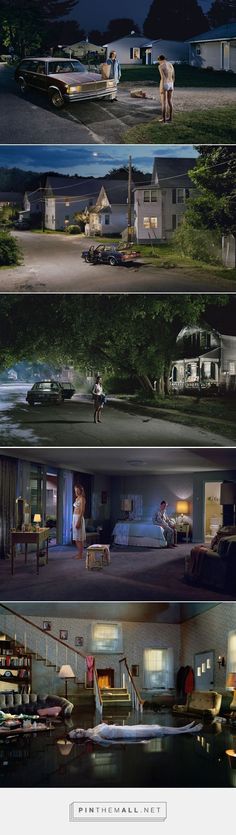 four different views of the inside of a house at night, from top to bottom