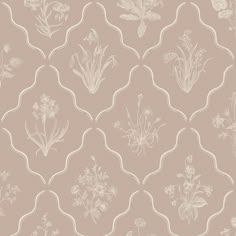 a beige and white wallpaper with flowers on it