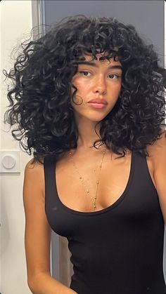 Curly Haircut Reference, 3b Short Curly Hair Bangs, Curly Layered Haircuts Mid Length, Black Curly Hair Bangs, Poc Curly Hair, Thick Curly Bangs, Short Curly Hair Volume, Bangs In Curly Hair, 3a Short Curly Hair