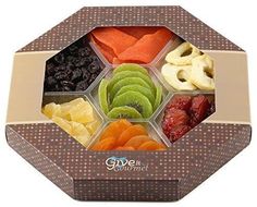 a box filled with lots of different types of fruit in it's center section