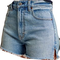 Spring Bottoms With Frayed Hem And Short Leg, Denim Pants With Built-in Shorts, Fitted Bottoms With Built-in Shorts, Fitted Cutoff Bottoms With Built-in Shorts, Blue Pants With Frayed Hem For Summer, Blue Summer Pants With Frayed Hem, Denim Blue Cutoff Bottoms With Belt Loops, High Waist Pants With Frayed Hem For Summer, Summer High Waist Pants With Frayed Hem