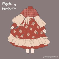 an apple blossom dress is shown in red and white, with flowers on the skirt