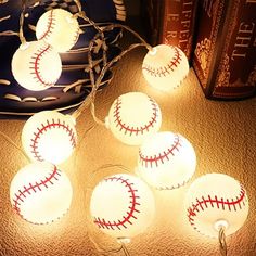 lighted baseball ball string lights on a table