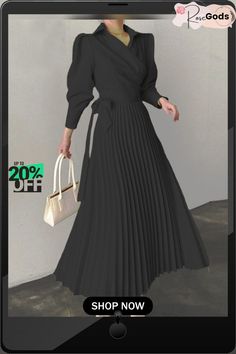 Elegant Plain Regular Fit Dress Elegant Non-stretch Maxi Dress For Work, Fall Pleated Maxi Dress For Brunch, Chic Non-stretch Formal Midi Dress, Long Sleeve Pleated Maxi Dress For Brunch, Non-stretch Pleated Midi Dress For Fall, Chic Non-stretch Maxi Dress For Workwear, Chic Non-stretch Maxi Dress For Fall, Chic Fall Maxi Dress Solid Color, Elegant Winter Maxi Dress For Brunch