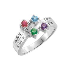 Customize with children's birthstones and names. This elegant ring is available in sterling silver with 1 to 4 birthstones or ring with birthstones only or with names. When you're ordering please select the ring size and number of stones and than write me a note for birthstones and names. Follow diagram picture for stone placements. This ring is sterling silver .925 but I can also make it in solid gold, if you're interested please let me know for price quote. Note that names can be engraved maxi Classic Personalized Sterling Silver Birthstone Ring, Personalized Classic Sterling Silver Birthstone Ring, Personalized Classic Birthstone Ring In Sterling Silver, Personalized Silver Birthstone Ring In Sterling Silver, Sterling Silver Name Rings For Birthday, Personalized Silver Birthstone Promise Ring, Personalized Sterling Silver Birthstone Ring For Birthday, Personalized Sterling Silver Birthstone Promise Ring, Personalized Birthstone Promise Ring In Fine Jewelry Style