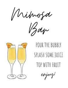 two glasses of champagne with the words minnesota bar on it and an orange garnish