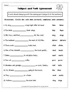 the subject and verbi agreement worksheet is shown in this document, which contains two