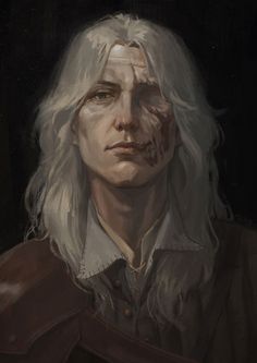 a painting of a man with long white hair