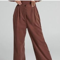 Brand New We Wore What Brand Brown Tailored Trouser Pant Lightweight Size 2 Casual Pantsuit With Wide-leg Pants And Pockets, Casual High Waist Pantsuit With Pockets, Chic Cotton Pantsuit For Work, Casual Business Wide-leg Pantsuit, Casual High Waist Business Casual Pantsuit, Fall Casual Straight Leg Pantsuit, Casual Straight Leg Fall Pantsuit, Casual Fall Pantsuit, Casual Wide-leg Fall Pantsuit