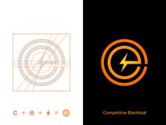 an orange and black logo with the word competitive electrical on it's left side