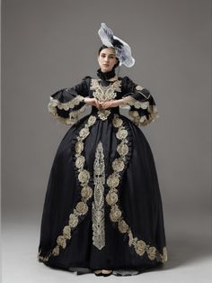 Black Gothic Medieval dress with Golden Embroidery – Rococo Ball Gown Bell Sleeve Design Plus Size - WonderlandByLilian Victorian Dress Aesthetic, Modern Victorian Dresses, Bell Sleeve Design, Victorian Style Wedding Dress, Antique Wedding Dresses, Victorian Style Wedding, Rococo Dress, Nontraditional Wedding Dress, Gothic Medieval