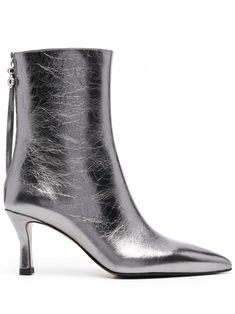 gunmetal grey calf leather grained texture ankle-length rear zip fastening pointed toe branded leather insole mid heel leather and rubber sole Iconic Bags, Gunmetal Grey, Boot Pumps, Boots Fall, Flat Boots, Ballet Flat Shoes, Pump Sandals, Ski Wear, Mid Heel