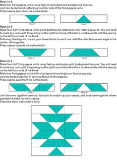 the instructions for how to make an origami quilt with squares and triangles on it