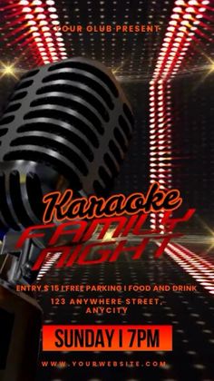 karaoke night flyer with microphone and lights