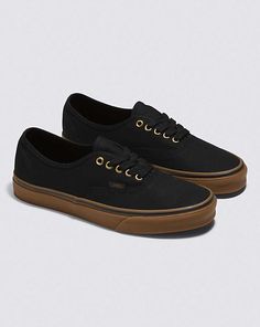 Vans | Authentic Black/Rubber Classics Shoe Vans Low-top Canvas Shoes With Cushioned Footbed, Vans Low-top Skate Shoes With Rubber Toe Cap, Vans Low-top Skate Shoes With Vulcanized Sole, Vans Low-top Synthetic Skate Shoes, Vans Authentic Black, Black Non-slip Vans Sneakers, Do Your Thing, Shoe Lace, Vans Authentic