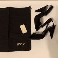 Stunning Heels By Maje Suede Open Toe With Ankle Strap Slingback Style Cone Style Heel Heel Height Approximately 4” New Without Box But Comes With Dust Bag And Tag Msrp $295 Size Eu 39 = Us 8-8.5 Made In Portugal Cs2 Chic Open Toe Slingback Sandals For Office, Black Slingback Pumps With Ankle Strap For Gala, Black Ankle Strap Slingback Pumps For Gala, Chic Slingback Pumps With Padded Heel For Evening, Chic Evening Slingback Sandals With Ankle Strap, Chic Ankle Strap Slingback Sandals For Evening, Black Pointed Toe Slingback Sandals For Evening, Black Slingback Pumps For Summer Gala, Evening Open Toe Slingback Pumps With Branded Heel