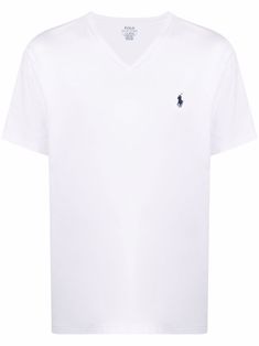 white cotton embroidered logo V-neck short sleeves straight hem Ralph Lauren Logo, Lauren White, Ralph Lauren Outfits, Embroidered Tshirt, T Shirt Vest, Polo Ralph Lauren Mens, Ralph Lauren Men, White T, Casual T Shirts