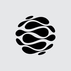 an abstract black and white logo with wavy lines in the shape of waves on a gray background