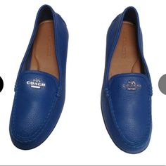 Coach Royal Blue Leather Loafer Flats Beautiful Soft Royal Blue Leather Flats With Silver Tone Coach Signature Logo On Front Of Shoes. Leather Is Super Soft. These Shoes Are Gorgeous. Used Only Once! They Are Pretty Much Like New. The Front Of The Right Side Shoe Has Two Small Black Marks. Please Refer To Pictures. Smoke And Pet Free Home Blue Slip-on Moccasins For Work, Blue Leather Low-top Loafers, Blue Low-top Leather Loafers, Blue Leather Low-top Moccasins, Blue Loafers With Removable Insole For Work, Blue Leather Flats For Work, Blue Leather Flats With Leather Sole, Blue Leather Flats For Office, Blue Leather Flats For Formal Occasions