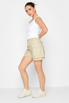 Stay on-trend this season with these must-have cargo shorts. Made from a comfortable woven fabric, they feature two side cargo pockets, a button fastening and belt loop holes. Simply pair with a t-shirt and trainers for an effortless summer look. Petite Jumpsuit, Petite Coat, Petite Shorts, Plus Size Coats, Tall Clothing, Petite Tops, Summer Look, Petite Outfits, New Tops