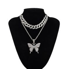 Thick Choker Necklace, Chain Butterfly, Double Layer Necklace, Miami Cuban, Multi Layer Necklace, Butterfly Pendant Necklace, Choker Necklace Set, Chain Choker Necklace, Hip Hop Jewelry